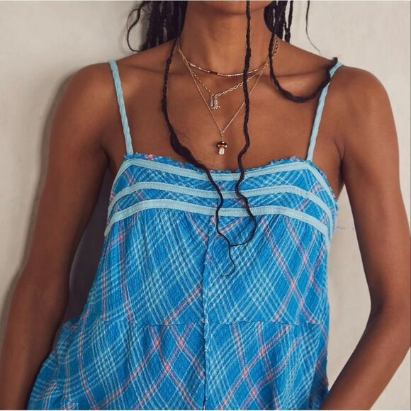 Free People Intimately Free Plaid Crush and Blush Romper - Picture 2 of 10